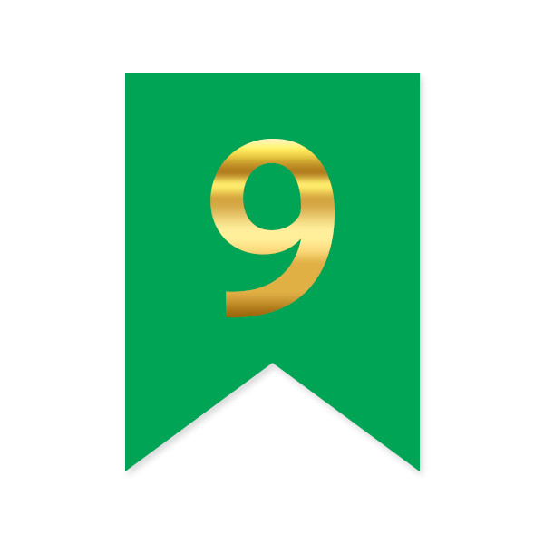 Цифра на прапорці "9" золото на зеленому