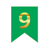Цифра на прапорці "9" золото на зеленому