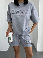 Женский летний повседневный костюм (футболка+шорты): oversize 42-46. Цвета: меланж, зеленый.