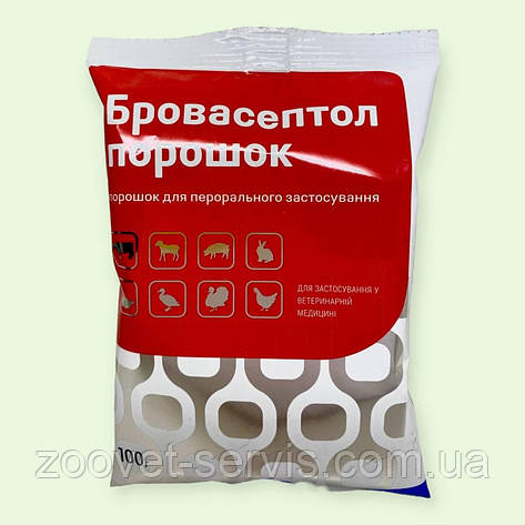 Бровасептол порошок 100 г комбінований антибактеріальний препарат широкого спектра дії для тварин і птиці, фото 1