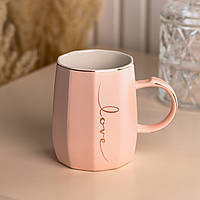Чашка керамическая для чая и кофе 400 мл Love Розовая