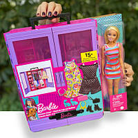 УЦЕНКА (Примятая коробка) Игровой набор переносной шкаф чемодан с куклой Барби Barbie Closet Portable HJL66
