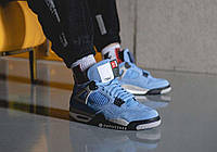 Мужские кроссовки Air Jordan 4 Retro, кожа, синий, Вьетнам