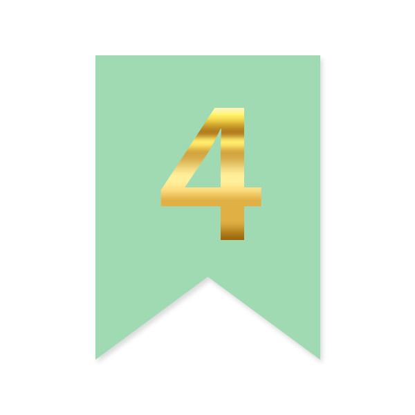 Цифра на прапорці "4" золото на м'ятному