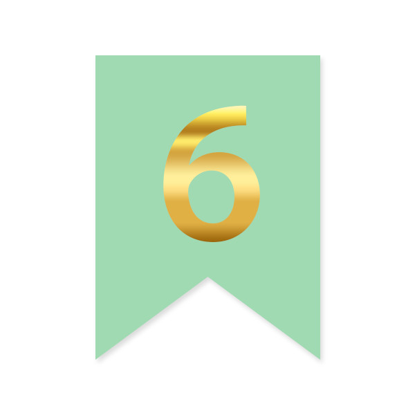 Цифра на прапорці "6" золото на м'ятному