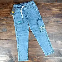 Голубые джинсовые джогеры джинсы на резинке на мальчика OVIT Турция Размеры  128,140 140