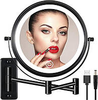 Настенное зеркало для макияжа 8" Wall Mirror 10X-YJP-LS8K-WL-10XB Зеркало с регулируемой яркостью, поворотное