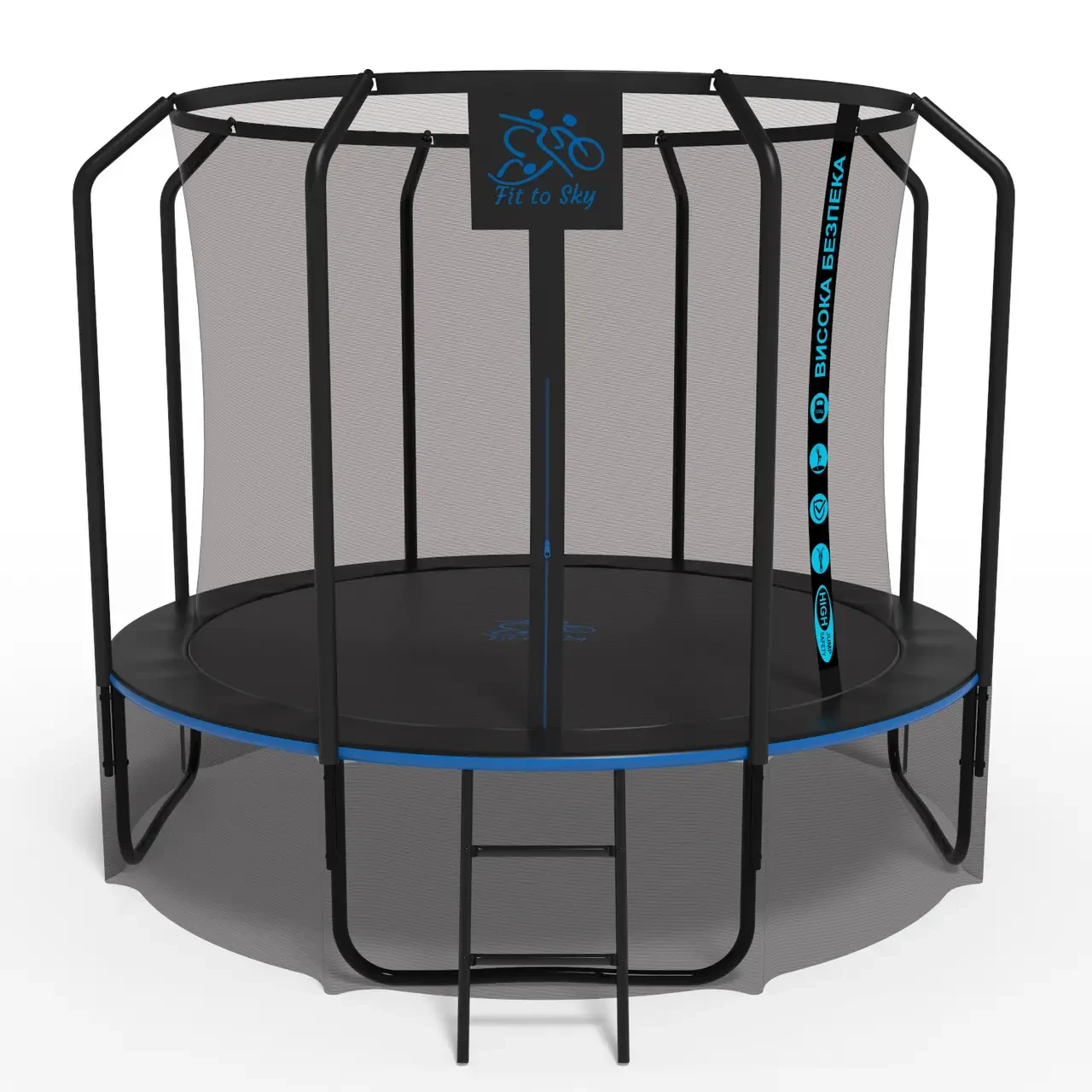 Батут FitToSky 312см Black Premium 60 пружин з внутрішньою сіткою + драбинка для дітей W_2276, фото 1
