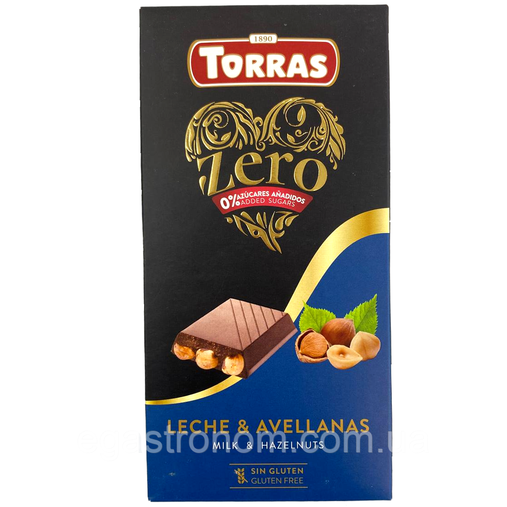 Шоколад молочний з фундуком (без цукру) Торрас Torras hazelnuts 150g 15шт/ящ (Код: 00-00016394)