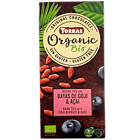 Шоколад чорний з ягодами годжі і асаї (без цукру) Торрас Torras 100g 12шт/ящ (Код: 00-00016395)