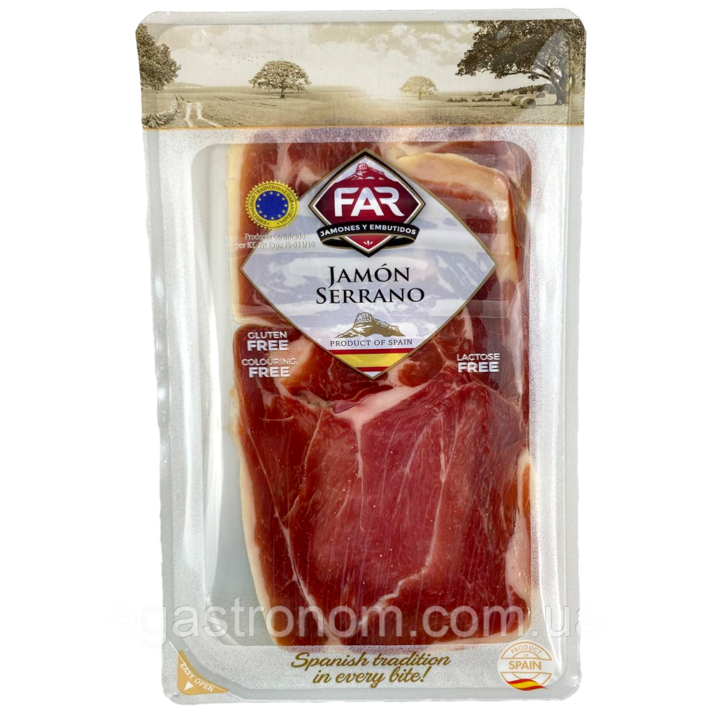 Хамон нарізка Фар Серрано Far Serrano 100g 20шт/ящ (Код: 00-00003019)