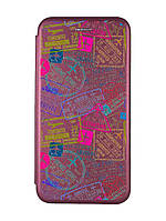 Чехол-книжка с рисунком для Xiaomi Redmi Note 13 4G Бордовый :: Путешествия. Штампы (принт 316)