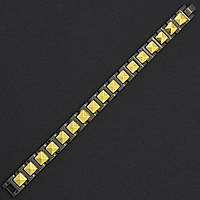 Браслет комбинированный черный с золотом ромбики из нержавеющей медицинской стали длина 20 см ширина 12 мм