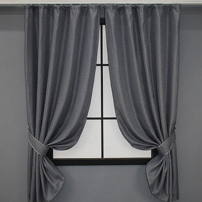 Комплект (2шт. 1,3х1,7м.) коротких штор, льон-блекаут. Колір сіро-блакитний. Код 1355ш 35-0101