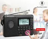 Цифровий портативний радіоприймач з акумулятором Retekess V115 (FM, УКХ, AM, SW, MP3, Диктофон)