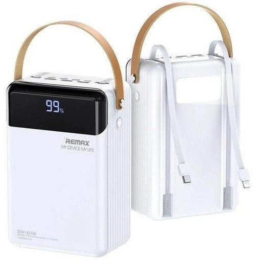 Павербанк зі швидкою зарядкою, кабелями Lightning/Type-C та ліхтарем 80000mAh REMAX RPP-566 |PD20W+QC22.5W| Білий
