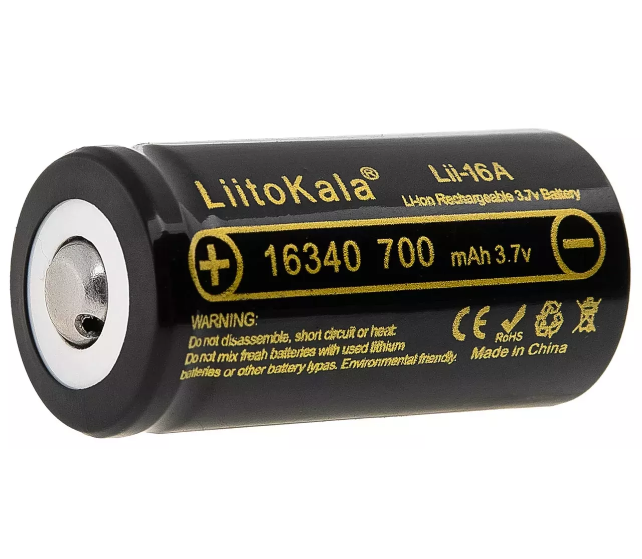 Акумулятор без захисту 16340 LiitoKala Lii-16A 700mah Li-ion (Чорний)