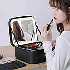 Косметичка дорожня з LED дзеркалом (26х23х11см), Чорна / Портативна косметичка-валіза / Органайзер для косметики, фото 7