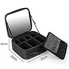 Косметичка дорожня з LED дзеркалом (26х23х11см), Чорна / Портативна косметичка-валіза / Органайзер для косметики, фото 8
