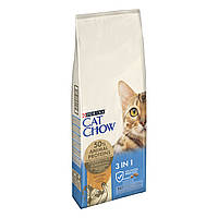 Сухой корм CAT CHOW Feline 3-в-1 для взрослых кошек с формулой тройного действия с индейкой 15 кг