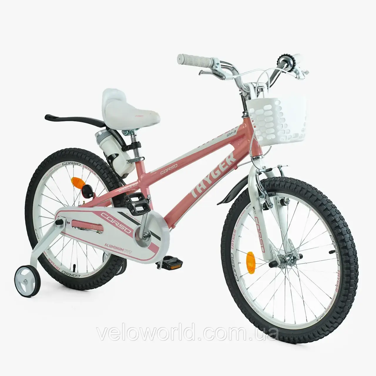 Дитячий велосипед Corso Tayger 20" алюміній, ручне гальмо, пляшечка, кошик, зібраний на 85% в коробці