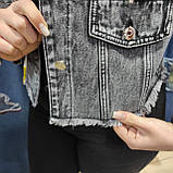 Жіноча джинсова куртка коротка капюшон, фото 4