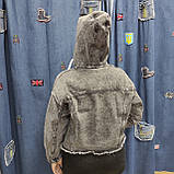 Жіноча джинсова куртка коротка капюшон, фото 5