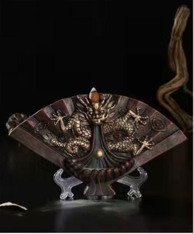 Аромодифузор керамічний для пахощів рідкого диму "Віяло з драконом" + 20 аромоконусів пахощів