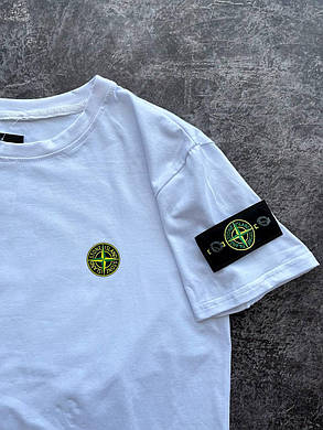 Чоловічий літній костюм футболка шорти кепка Stone Island Чоловічий комплект Білий верх 100% котон Стон Айленд, фото 3