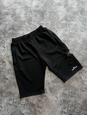 Літні чоловічі спортивні шорти карго Stone Island Black Чоловічі шорти Чорні Стон Айленд із кишенями патч літо, фото 1