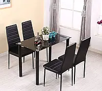 Набор кухонной мебели Стол и 4 кресла черный Стол на кухню стеклянный (Кухонный комплект столы и стулья) YES