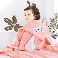 Детское полотенце с капюшоном Зайчик Полотенце для детей Полотенце Уголок с ушками Розовый цвет