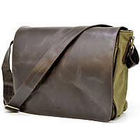Мужская сумка через плечо из кожи и холщевой ткани TARWA TH-1047-3md Хаки QM, код: 7785099