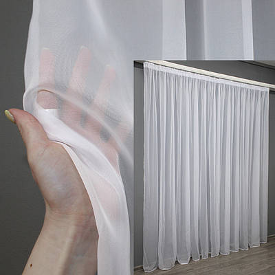 Тюль шифонова однотонна, з тасьмою "олівець". Колір білий (н101)