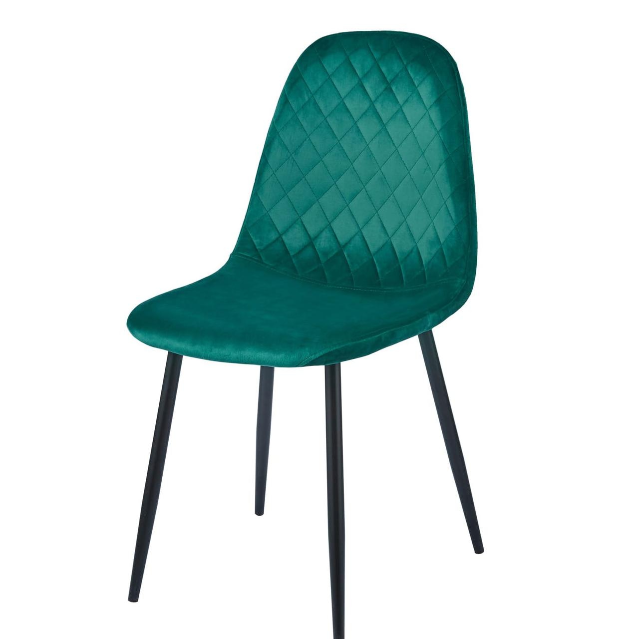 М'який стілець із велюру з високою спинкою на кухню, сучасний велюровий стілець із темними металевими ніжками, фото 1