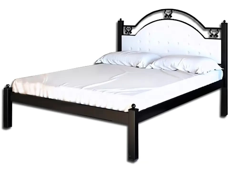 Ліжко з буковими ламелями Есмеральда Метал-Дизайн метал/екошкіра Чорний/Білий, фото 1