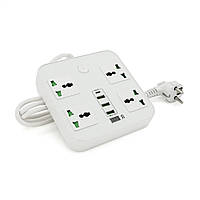 Мережевий фільтр ТВ-Т90, 4 розетки + 3 USB, 2 м, перетин 3х0, 75мм, 3000W, White, Box l