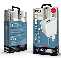 Набор 2 в 1 СЗУ With Iphone Cable 110-240V MY-A203, 2 x USB, 5V/12W, Output: 5V/2.4A, White, Blister- box l