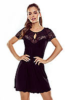 Женская ночная рубашка с коротким рукавом черного цвета с кружевом. Модель Laurecja Eldar