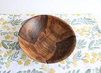 Фруктовница из ореха ручной работы, диаметр 25 см, высота 7,5 см (1637)
