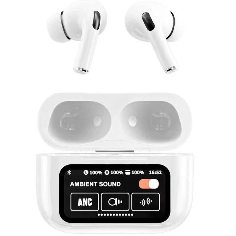 Безпровідні навушники AirPods A9 Pro 2 з інтелектуальним дисплеєм на кейсі |ANC+ENC| Білий, фото 1