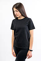 Однотонная женская футболка с круглой горловиной черный, L
