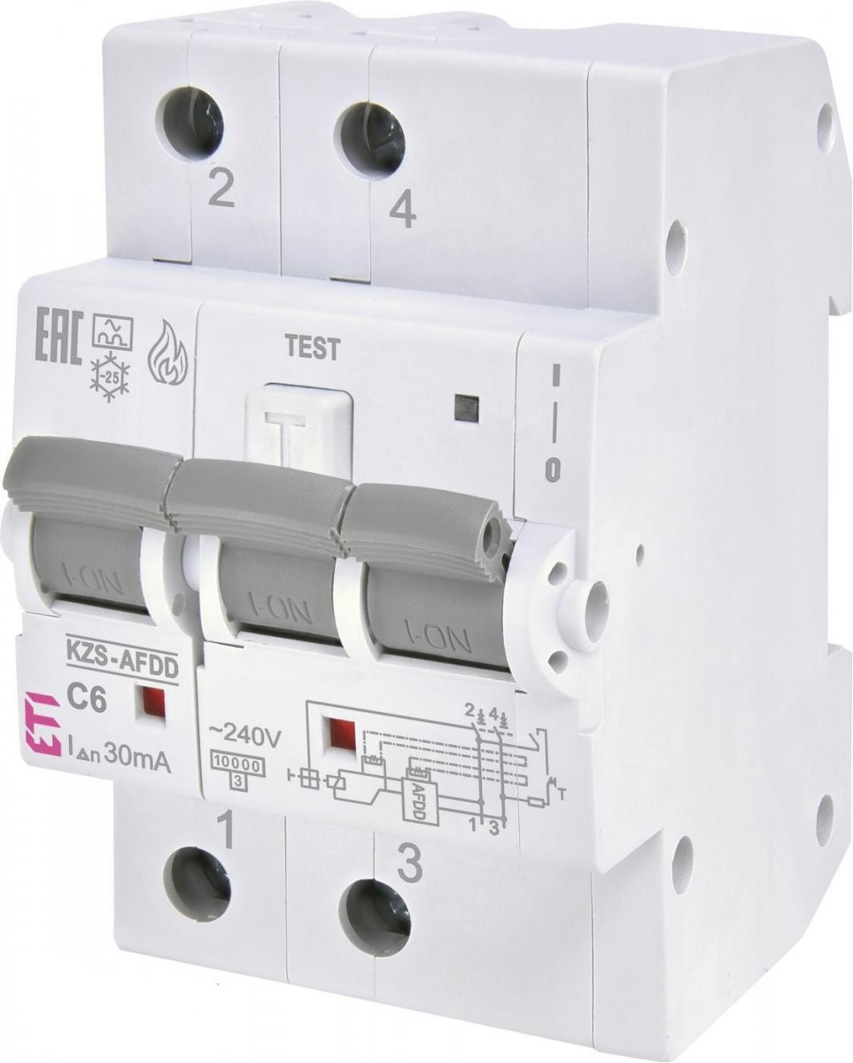 Вимикач KZS-AFDD 3M2p C 6/0,03 тип A (10kA із захистом від міжфаз-замок)