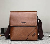 Мужская сумка-планшет Jeep через плечо барсетка сумка-планшет для мужчин экокожа Светло-коричневый Seli
