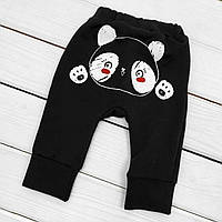 Штаны Dexters для ребенка однотонные с принтом сзади panda с начосом 86 см черный FG, код: 8418323