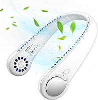 Портативний шийний вентилятор, без лопатей, міні-перезаряджається USB, 3 швидкості для офісу, подорожей, на природі та спорту (біл