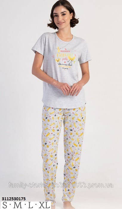 Жіноча піжама х/б футболка та штани комплект для дому та сну бавовна трикотаж Vienetta (Туреччина)