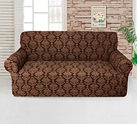 Чехол жаккардовый на диван Коричневый, покрывало для мебели съемное, натяжной чехол SPARK
