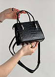Жіноча сумка крос-боді 7358 рептилія чорна, фото 2