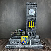 Настольные часы с моделью танка Т-72Б, сувенирная подставка с панелью под шеврон, подарок для военного